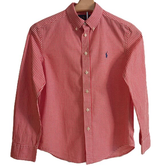 Ralph Lauren Boys Red White Gingham Button Up Shirt Size M 8–10 - Picture 1 of 15